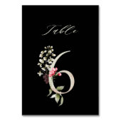 Elegante Botanische Blütennummer 6, schwarz Tischnummer (Rückseite)