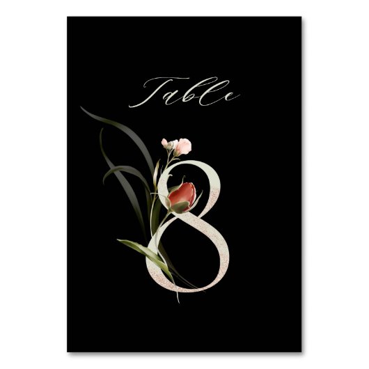 Elegante botanische Blütennummer 8, schwarz Tischnummer (Vorderseite)