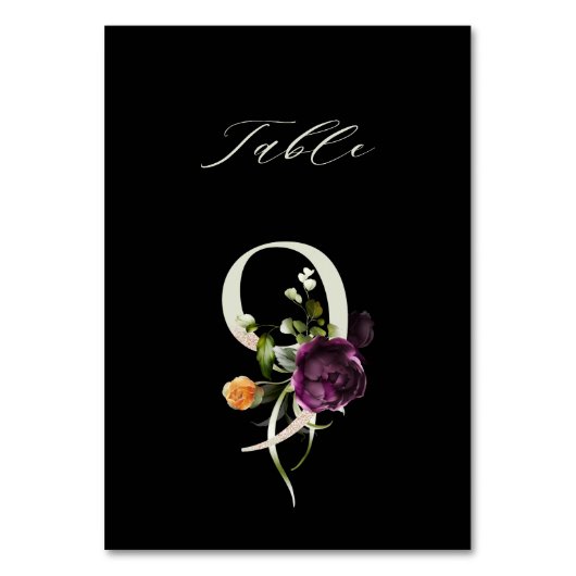 Elegante botanische Blütennummer 9, schwarz Tischnummer (Rückseite)