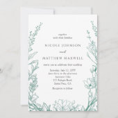 Elegante botanische Blütenpracht in einer grünen H Einladung (Vorderseite)