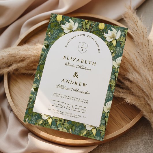 Elegante botanische Bogen-Gartenhochzeit Einladung