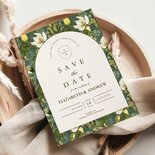 Elegante botanische Bogen-Gartenhochzeit Save The Date