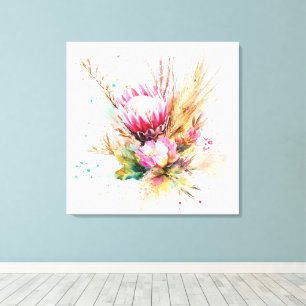 Elegante botanische Boho-Aquarell-Blumen-Wandkunst Leinwanddruck