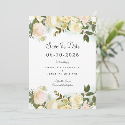 Elegante Botanische Chic Greenery Blumenzwiese Save The Date (Stehend Vorderseite)
