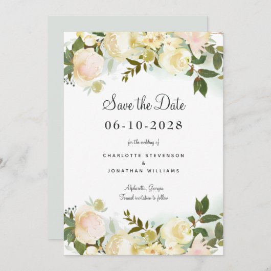 Elegante Botanische Chic Greenery Blumenzwiese Save The Date (Vorne/Hinten)