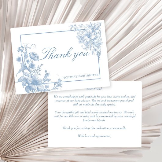 Elegante botanische Dusche aus staubblauer Babydus Dankeskarte