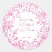 Elegante botanische Dusche in rosa Dusche Runder Aufkleber (Vorderseite)