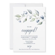 Elegante botanische dustige blaublättrige Verlobun