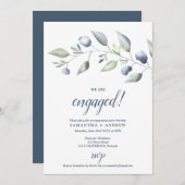 Elegante botanische dustige blaublättrige Verlobun Ankündigung (Vorne/Hinten)