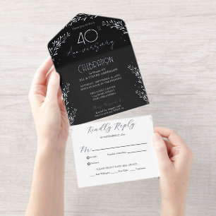Elegante botanische echte Folie zum 40. Jubiläum All-in-One-Einladung