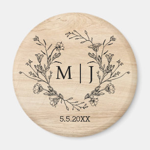 elegante botanische einfache Hochzeit rustikales H Magnet