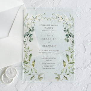 Elegante botanische Engagement-Partei Acryleinladungen
