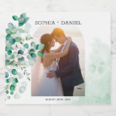 Elegante botanische Eukalyptus-Blätter Foto Hochze Schaumweinetikett (Einzelnes Label)