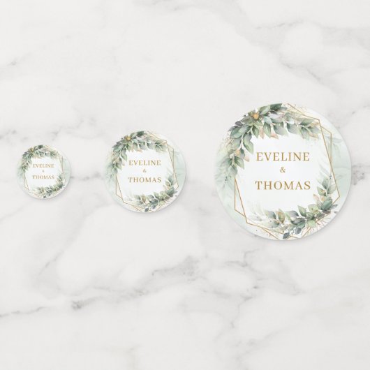 Elegante botanische Eukalyptus-Goldhochzeit Konfetti (Rückseiten)