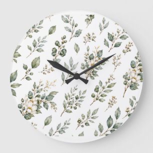 Elegante botanische Eukalyptus-Großuhr Große Wanduhr