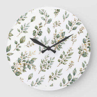 Elegante botanische Eukalyptus-Großuhr Große Wanduhr
