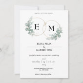Elegante botanische Eukalyptus Monogram Wedding Einladung (Vorderseite)