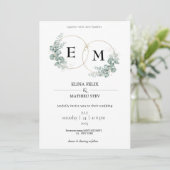 Elegante botanische Eukalyptus Monogram Wedding Einladung (Stehend Vorderseite)