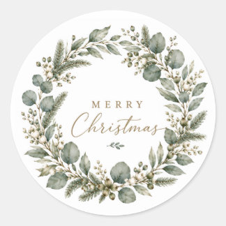 Elegante botanische Eukalyptus-Weihnachtssticker Runder Aufkleber