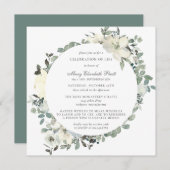 Elegante botanische Feier des Lebens Weiße Blüte Einladung (Vorne/Hinten)