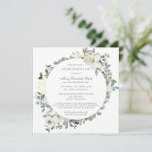 Elegante botanische Feier des Lebens Weiße Blüte Einladung (Stehend Vorderseite)