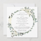 Elegante botanische Feier des Lebens Weiße Blüte Einladung (Vorderseite)