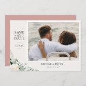 Elegante botanische Flachkarte Save the Date (Vorne/Hinten)
