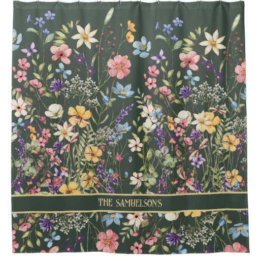 Elegante botanische Flora auf der Bühne Grün Duschvorhang (Vorderseite)