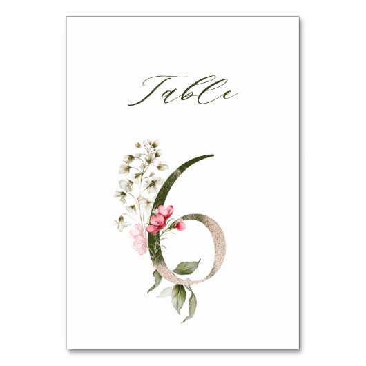 Elegante Botanische Flora Nummer 6, Tischnummer (Vorderseite)