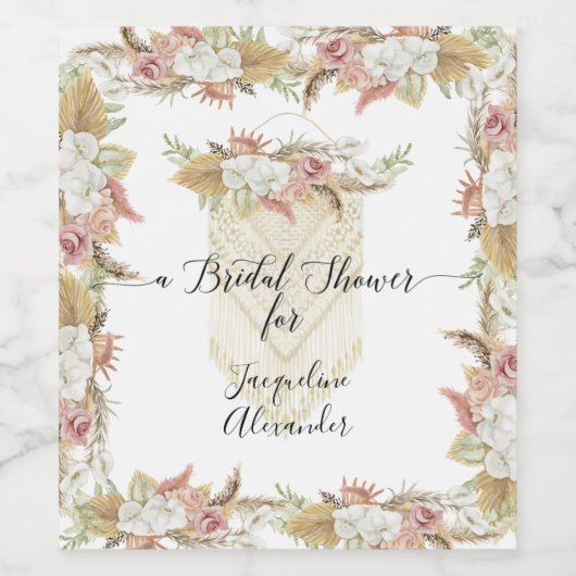 Elegante Botanische Flora Pampas Greenery Bridal Weinetikett (Einzelnes Label)