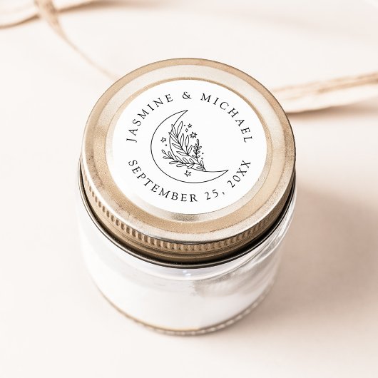 Elegante botanische Gastgeschenk Hochzeit des Mond Runder Aufkleber