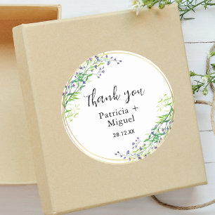 Elegante Botanische Goldene Grünpflanzen Hochzeit  Runder Aufkleber