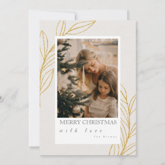 Elegante botanische goldene Weihnachtsfotokarte Feiertagskarte