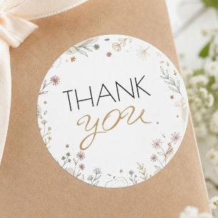 Elegante botanische Goldschrift Danke Runder Aufkleber