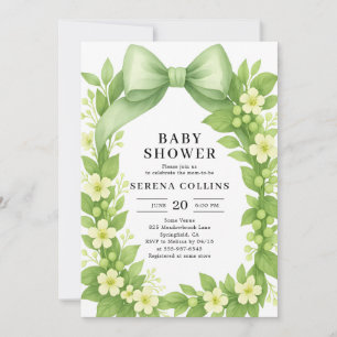 Elegante Botanische Green Bow Baby Dusche Einladung