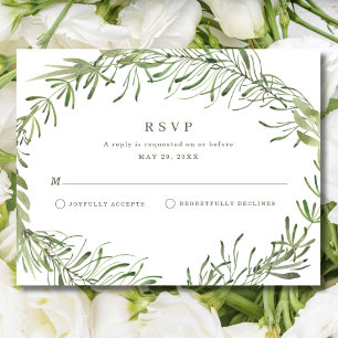 Elegante botanische Grün-Hochzeit RSVP Karte