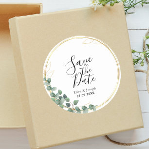 Elegante botanische Grün Hochzeit Save The Date Runder Aufkleber