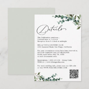 Elegante botanische Grün-QR-Code-Hochzeitsdetails Begleitkarte
