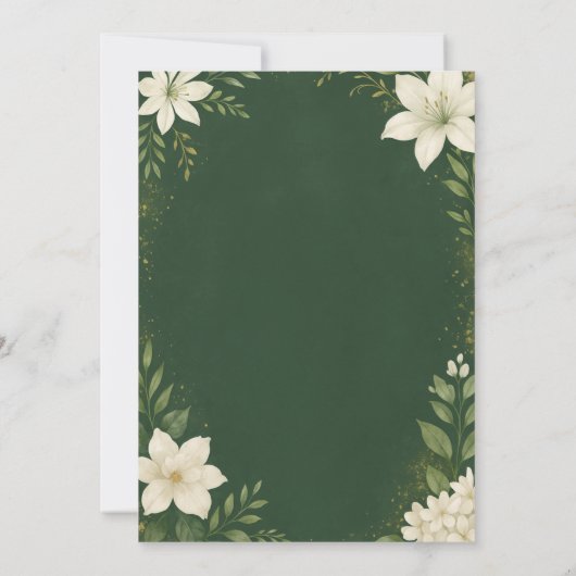 Elegante botanische Grün- und Goldhochzeit Einladung (Rückseite)