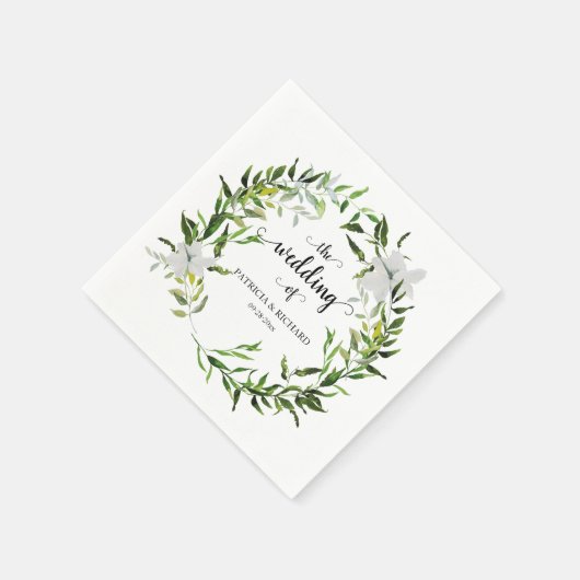 Elegante Botanische Grünanlage Wreath Wedding Serviette (Ecke)