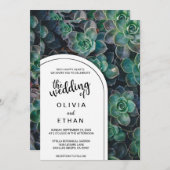 Elegante Botanische Grüne Sukkulente Blumenhochzei Einladung (Vorne/Hinten)