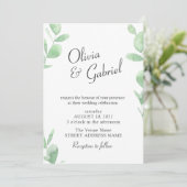 Elegante botanische Grünflächen. Einfache Hochzeit Einladung (Stehend Vorderseite)