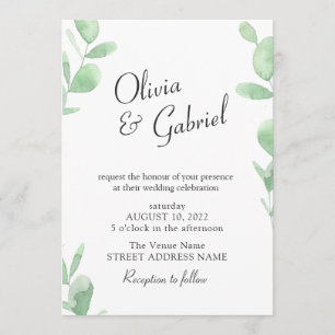 Elegante botanische Grünflächen. Einfache Hochzeit Einladung