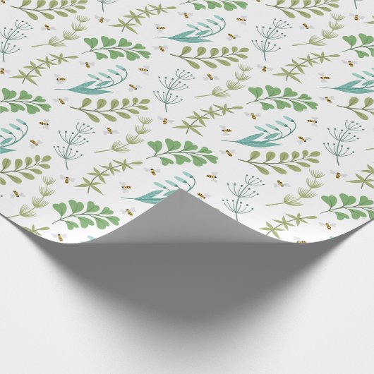 Elegante Botanische Grünpflanzen Foliage Honey Bee Geschenkpapier (Ecke)