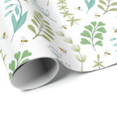 Elegante Botanische Grünpflanzen Foliage Honey Bee Geschenkpapier (Rolleneckpunkt)