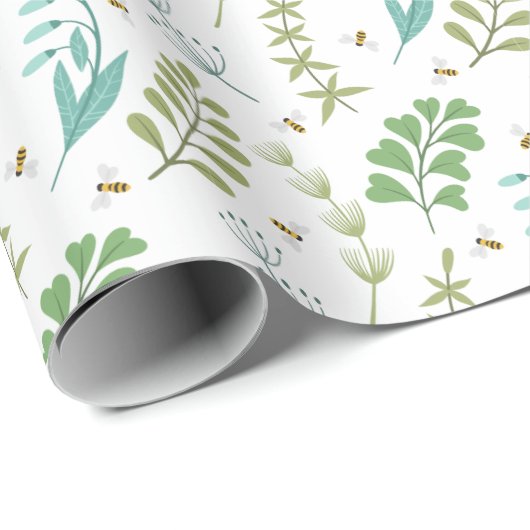 Elegante Botanische Grünpflanzen Foliage Honey Bee Geschenkpapier (Rolleneckpunkt)