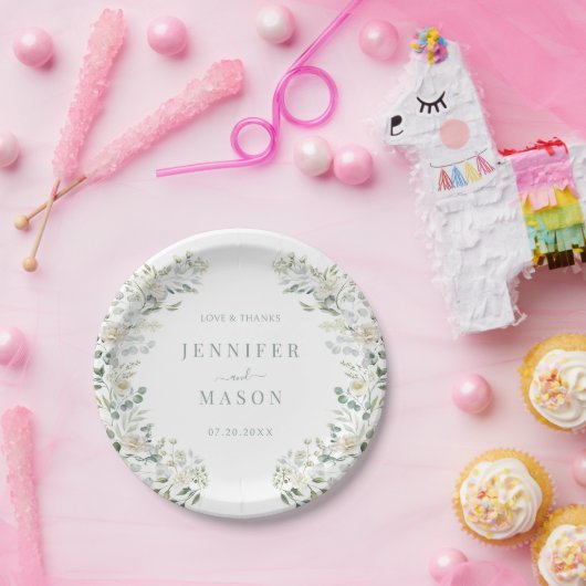 Elegante Botanische Grünpflanzen Hochzeit der Blum Pappteller (Party)