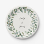 Elegante botanische Grünpflanzen Hochzeitspapier-T Pappteller (Vorderseite)