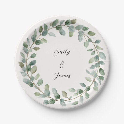 Elegante botanische Grünpflanzen Hochzeitspapier-T Pappteller (Vorderseite)