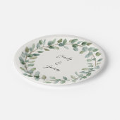 Elegante botanische Grünpflanzen Hochzeitspapier-T Pappteller (Schrägansicht)